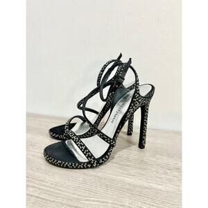 Stuart Weitzman Sam Pave Embellished Ankle Strap Strappy High Heel Black Women 6